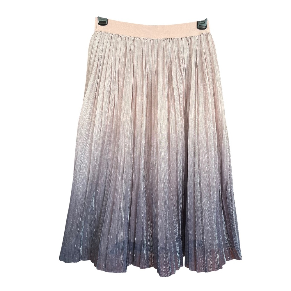 Hayden Pink to Purple Ombre Shimmer Full Pleated Elastic Waist Midi Skirt Size S